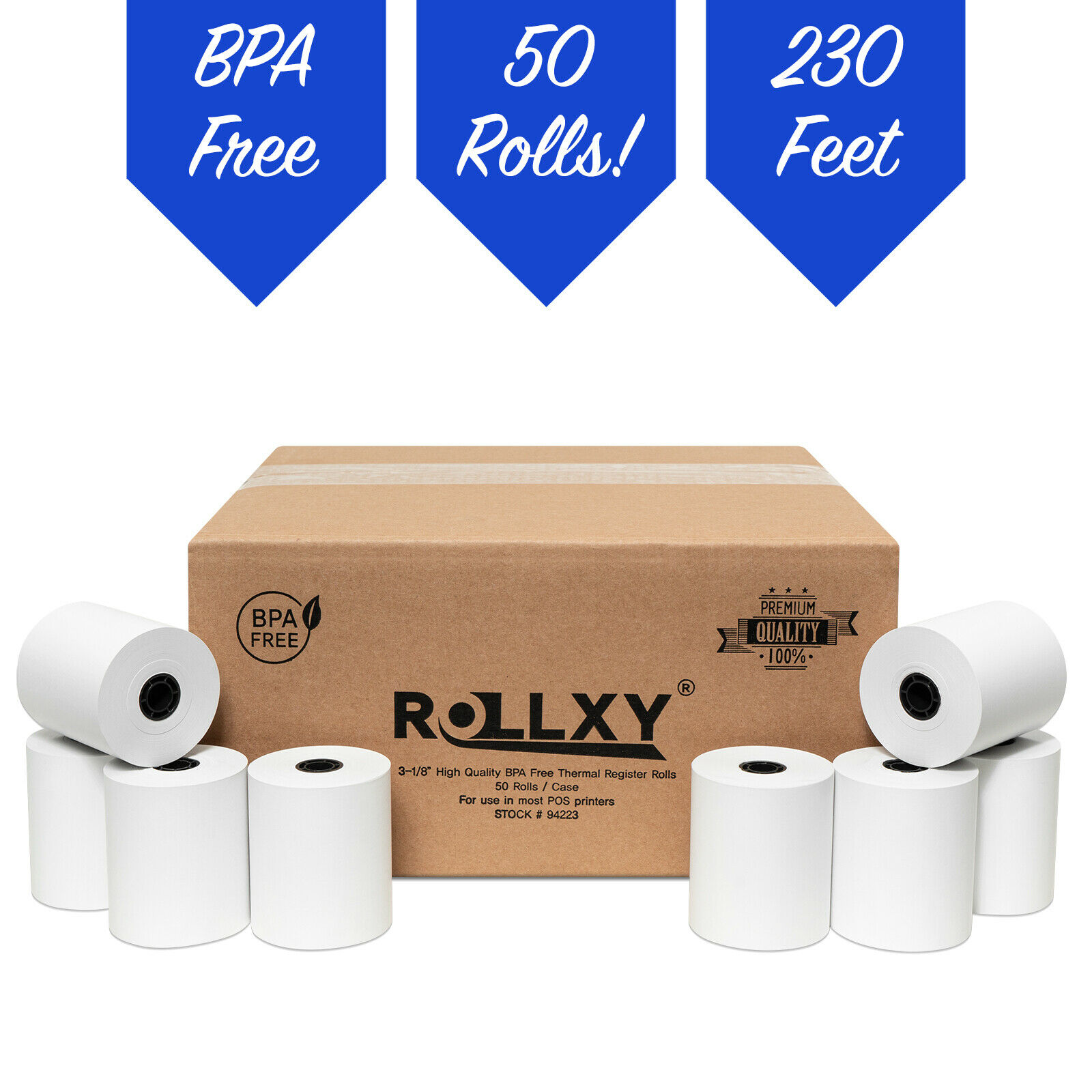 3-1/8" X 230' Thermal Pos Receipt Printer Roll Paper Bpa Free Usa - 50 Rolls