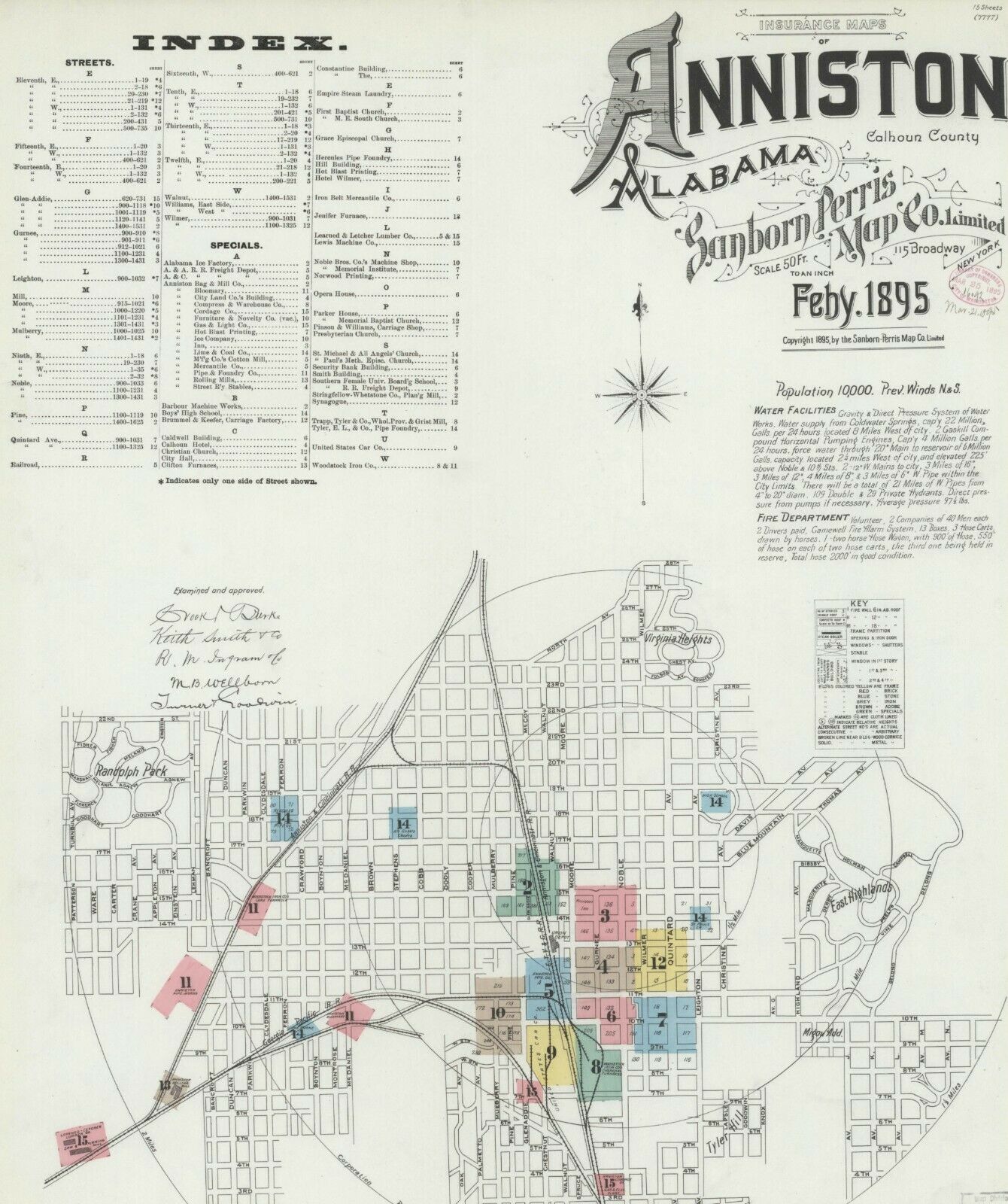 Anniston,  Alabama Sanborn Map© Sheets Made 1885 To 1900~ Cd~ 66 Maps ~ Pdf's