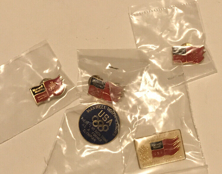 Maxwell House Olympic Pin Lot U.s. Sponsor Collectible 5 Pins Free Ship Coffee