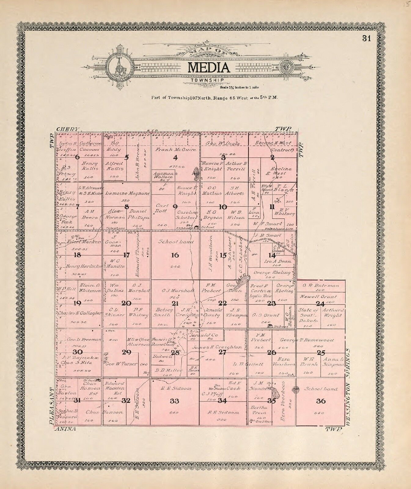 1909 Atlas Jerauld County South Dakota Plat Map Genealogy History  Dvd P135