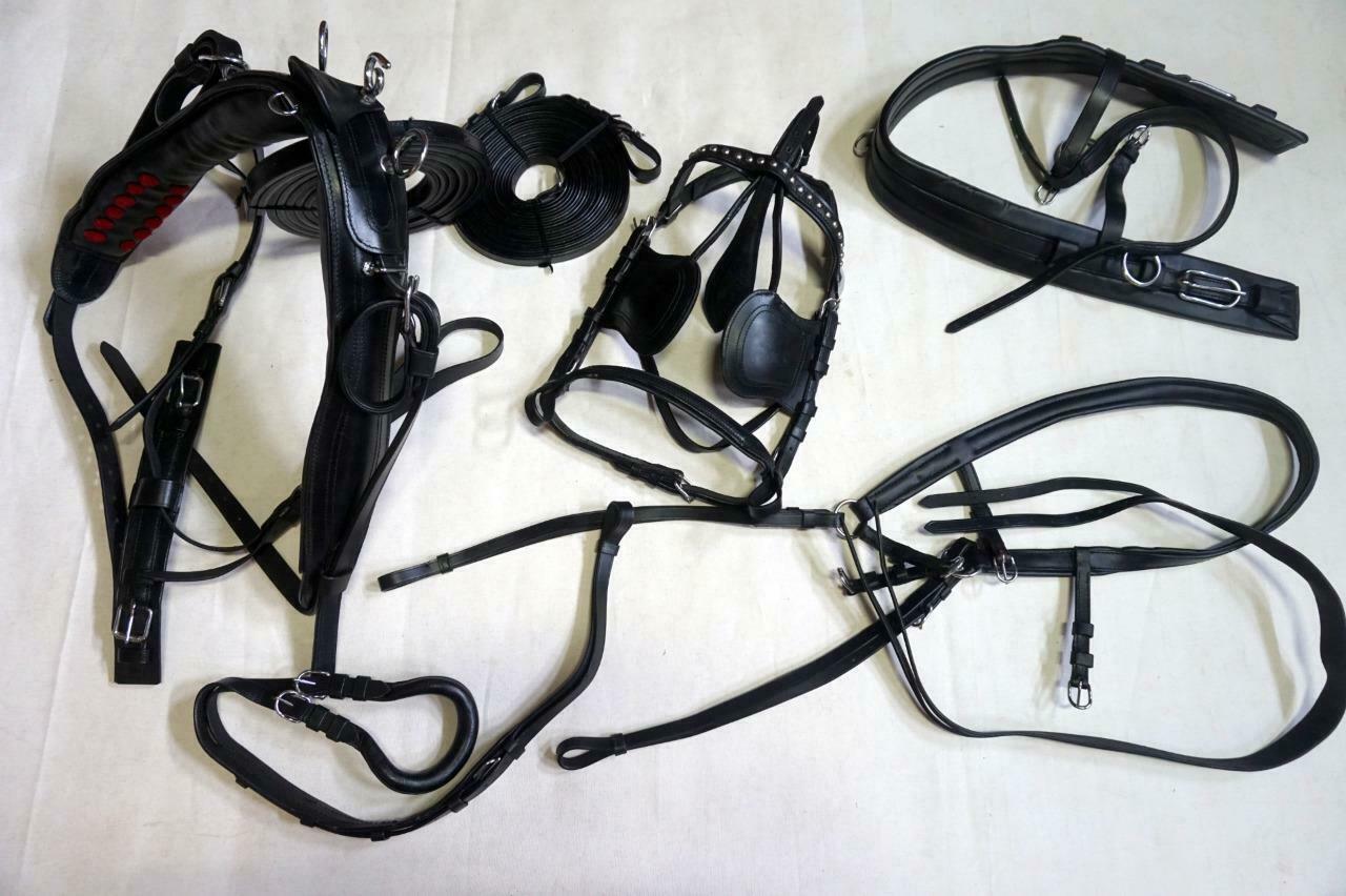 Leather Black-complete Pkg Cart Driving Training Horse Harness +5" 1/2 Cheek Bit