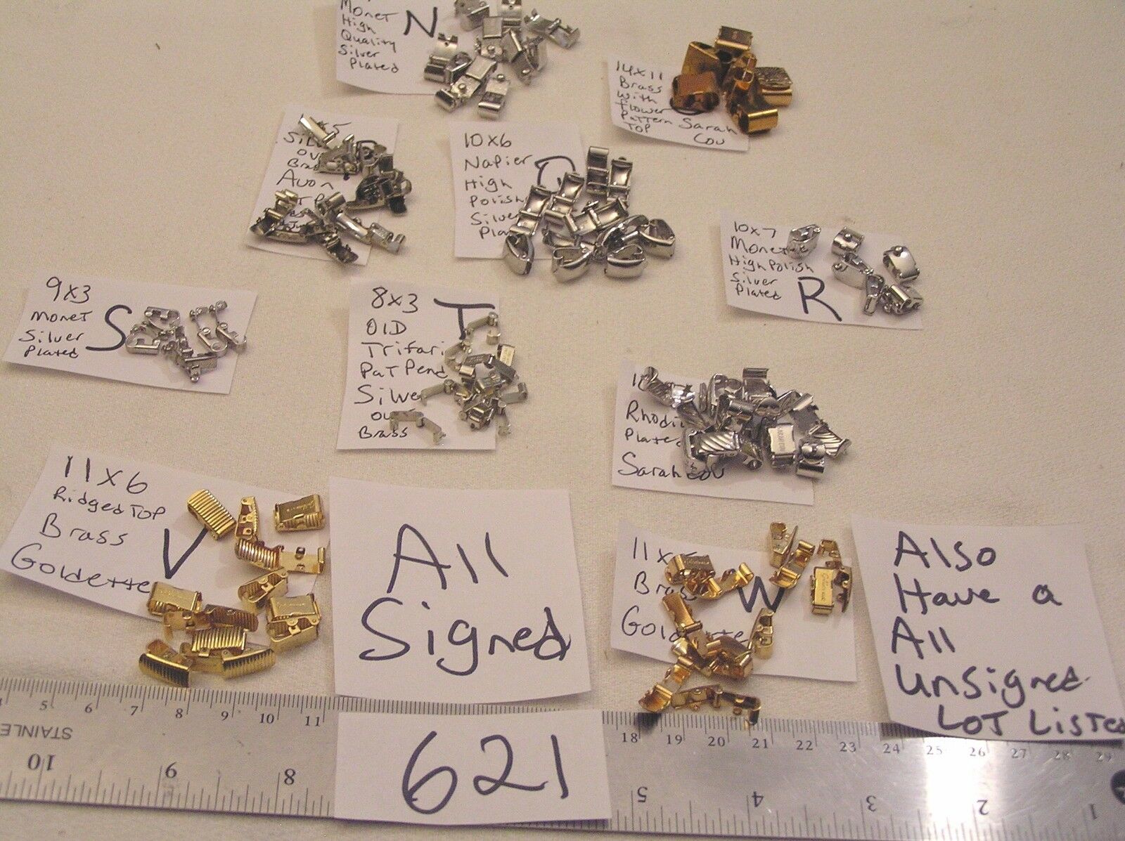 Vtg Fold Over Clasp Lot All Signed Jewelry Findings Craft Repair Bracelet + Lot