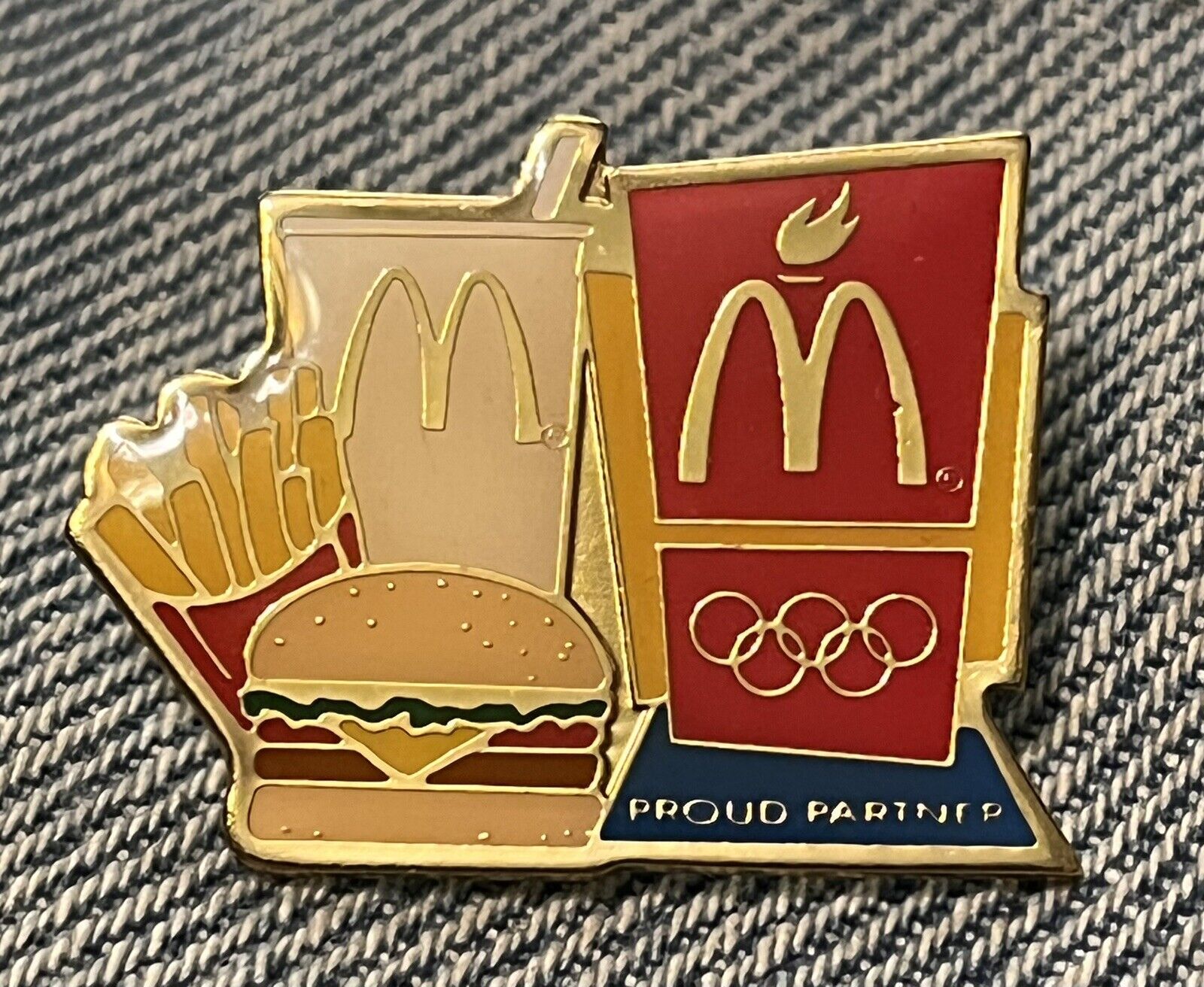 Mcdonald's Olympic Pin ~ Undated ~ Hamburger & Fries ~ Proud Sponsor