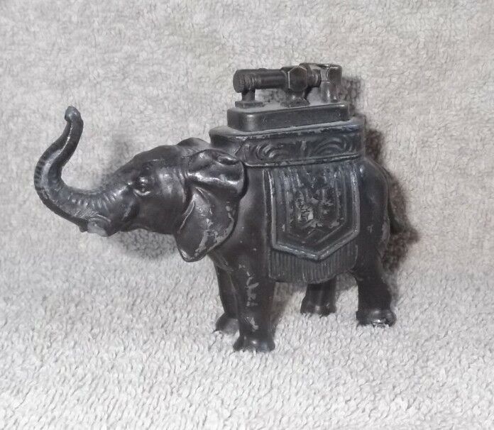 Vintage Pot Metal Elephant Lighter Metal Lift Arm