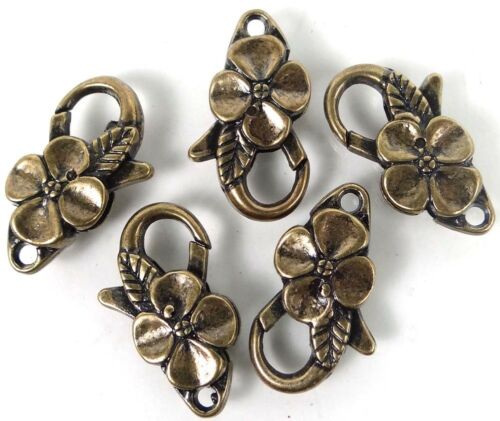25x14mm Large Antique Bronze Pewter Flower Lobster Claw Clasps (5)