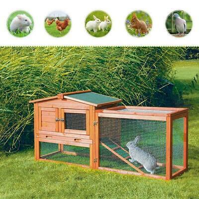 61"wooden Rabbit Hutch Cage Chicken Coop House Bunny Hen Pet Animal Natural Wood