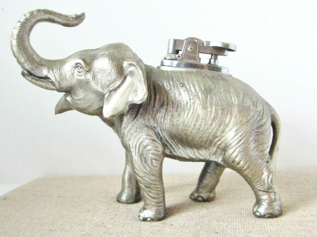 Metal Elephant Cigarette Table Lighter- Trunk Up- 4 X 6 Inches