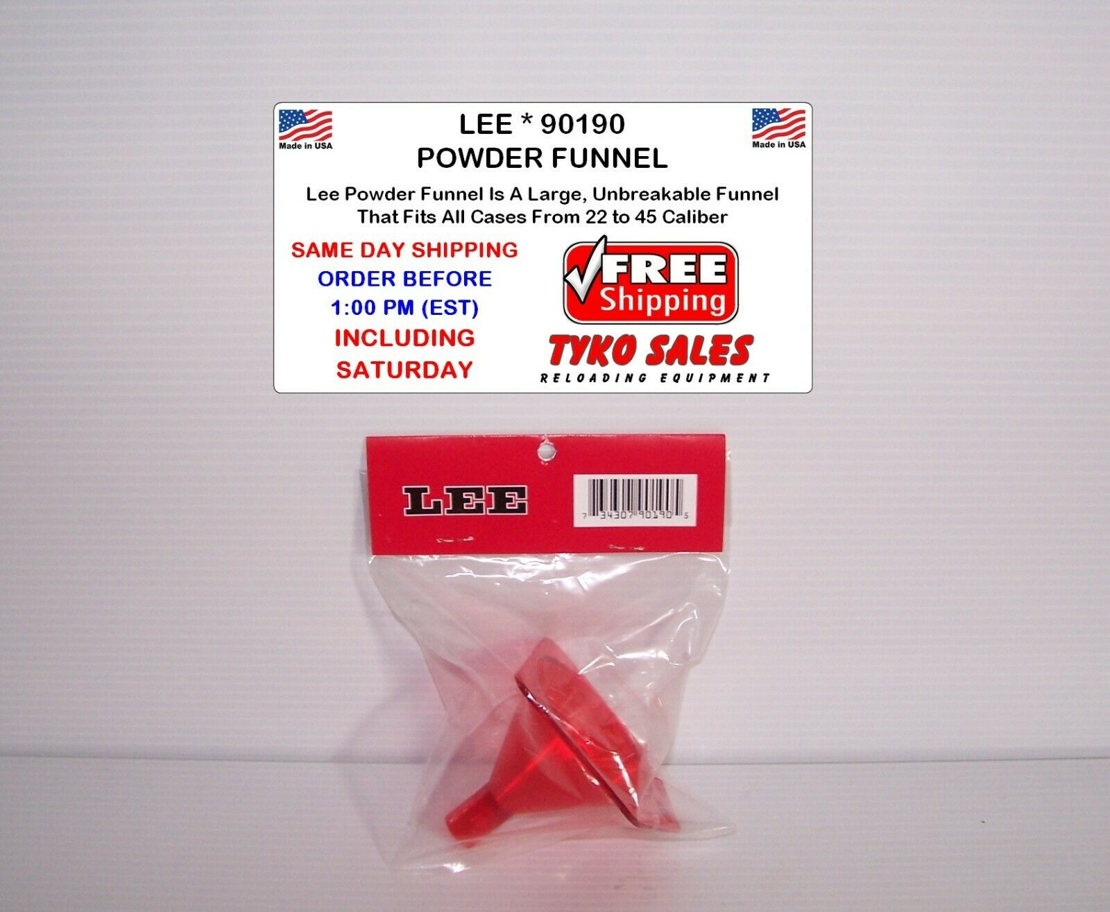 Lee 90190 * Lee Precision Powder Funnel * 22 To 45 Cal * #90190 * 90190
