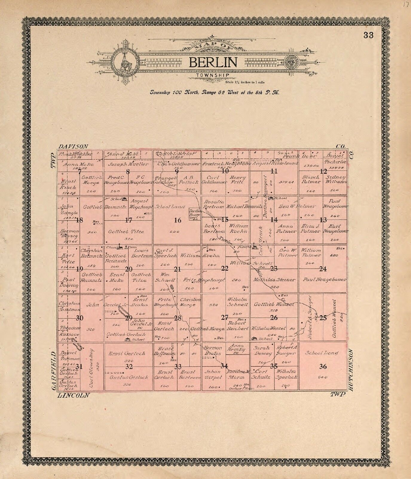 1909 Atlas Douglas County Plat Map South Dakota Genealogy History Land P134