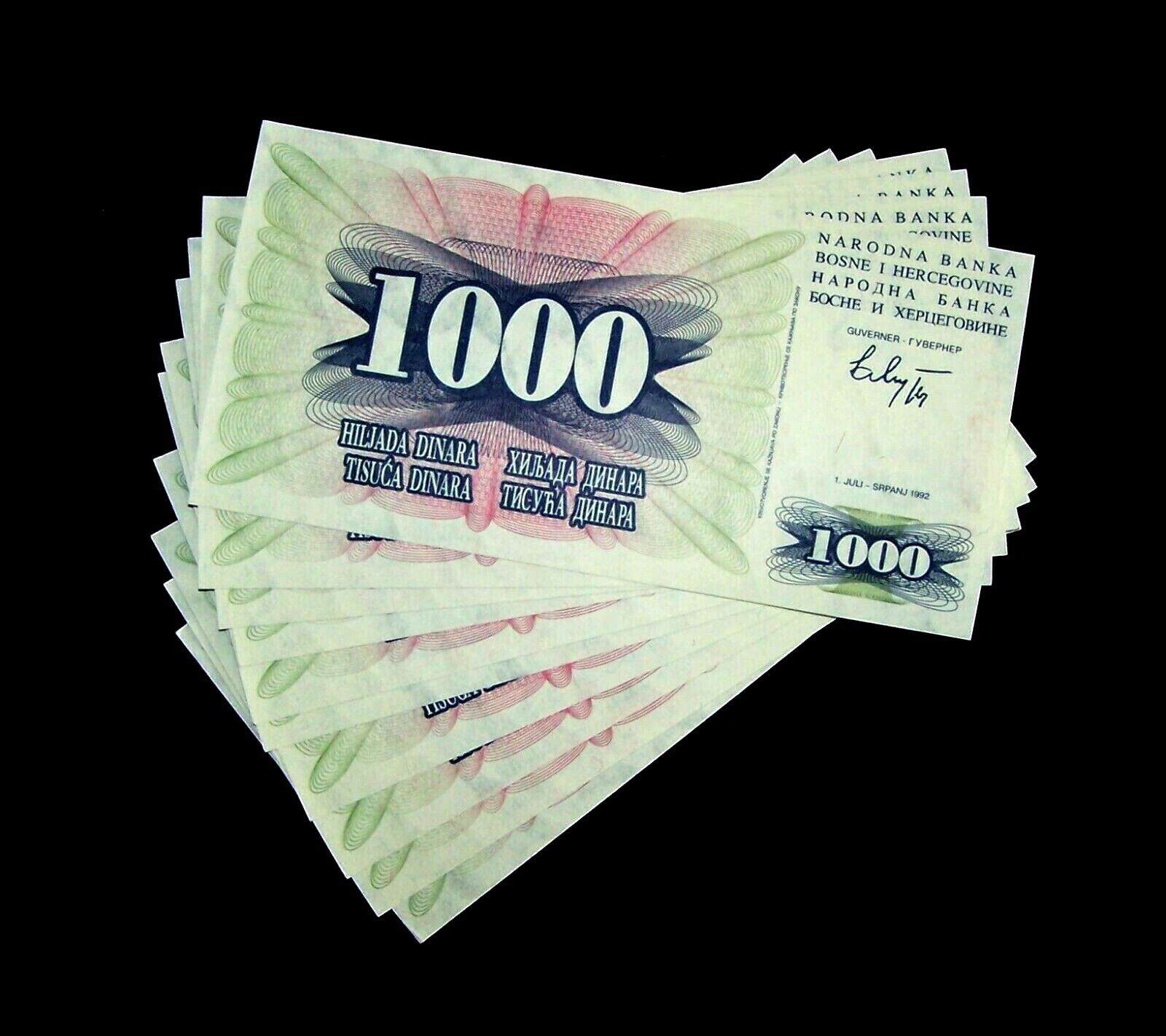 10 X Bosnia & Herzegovina  1000 Dinara Banknotes/ P15 / 1992 / Uncirculated