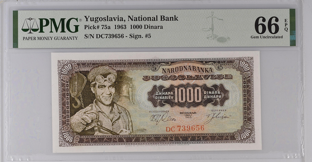 Yugoslavia 1000 Dinara 1963 P 75 A Gem Unc Pmg 66 Epq