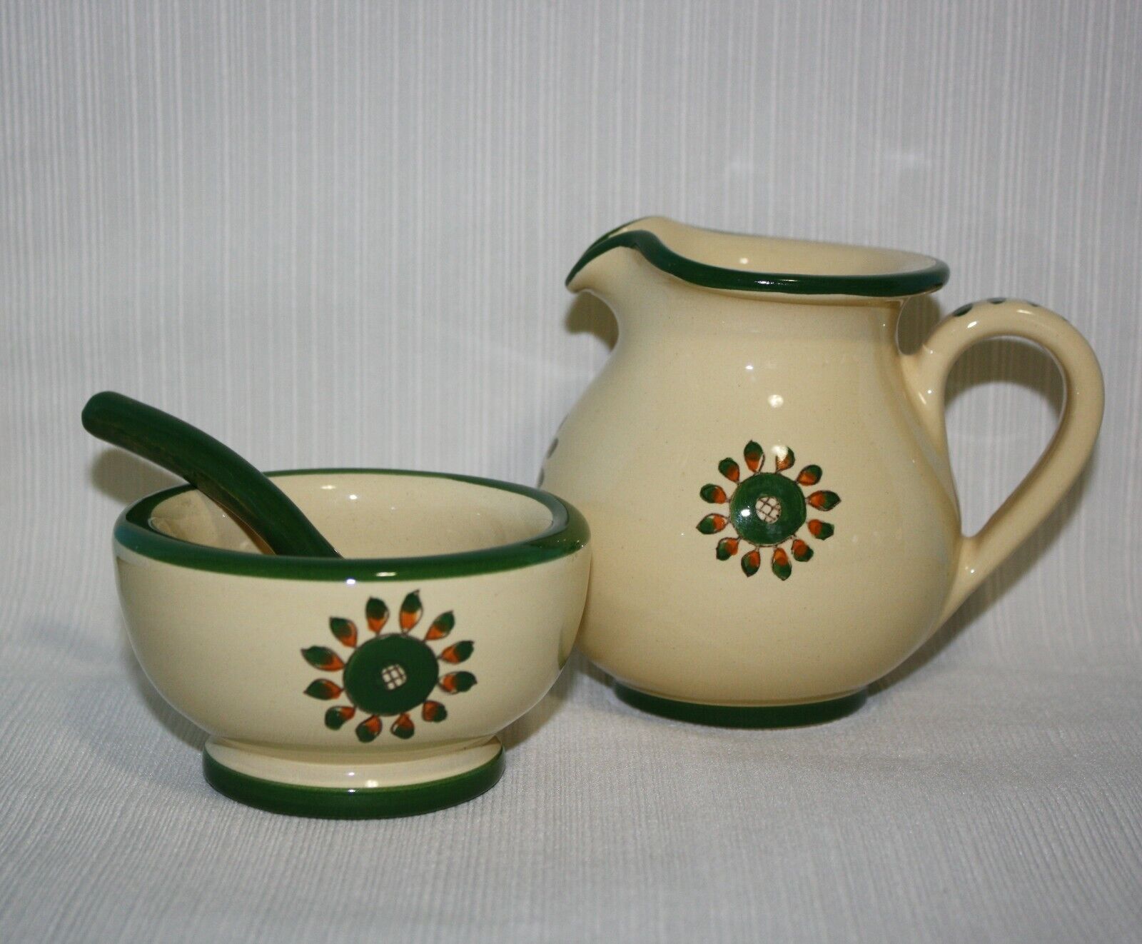 Vintage Cortona Pottery Italy Giulio Lucarini Sunflower Creamer Sugar Bowl Set