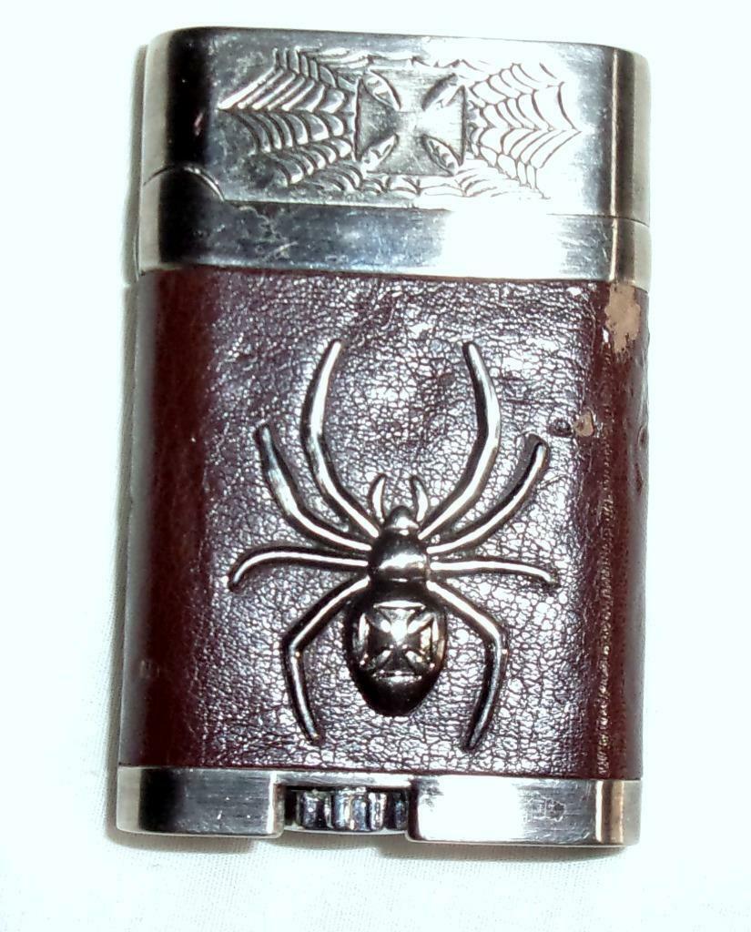 Ride Or Die Black Widow Lighter Leather-look Brown Chrome Iron Cross Spider Web