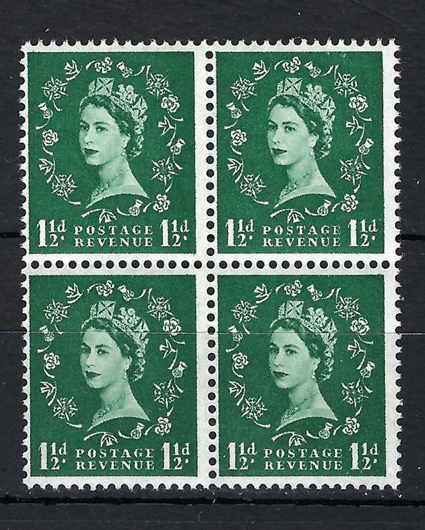 Gb Great Britain 1958 Sc# 355 Queen Elizabeth 1-1/2 P Block 4 Mnh