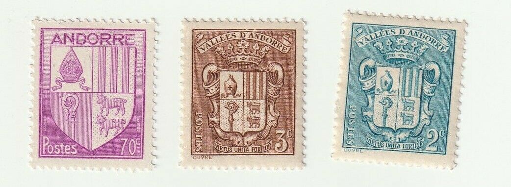 Lot Collection Old 3 Andorra Stamps Mint