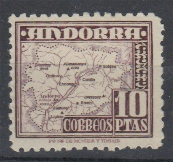 Andorra Spanish 1948 10p Brown Map Uhm/mnh (id:423/d37385)
