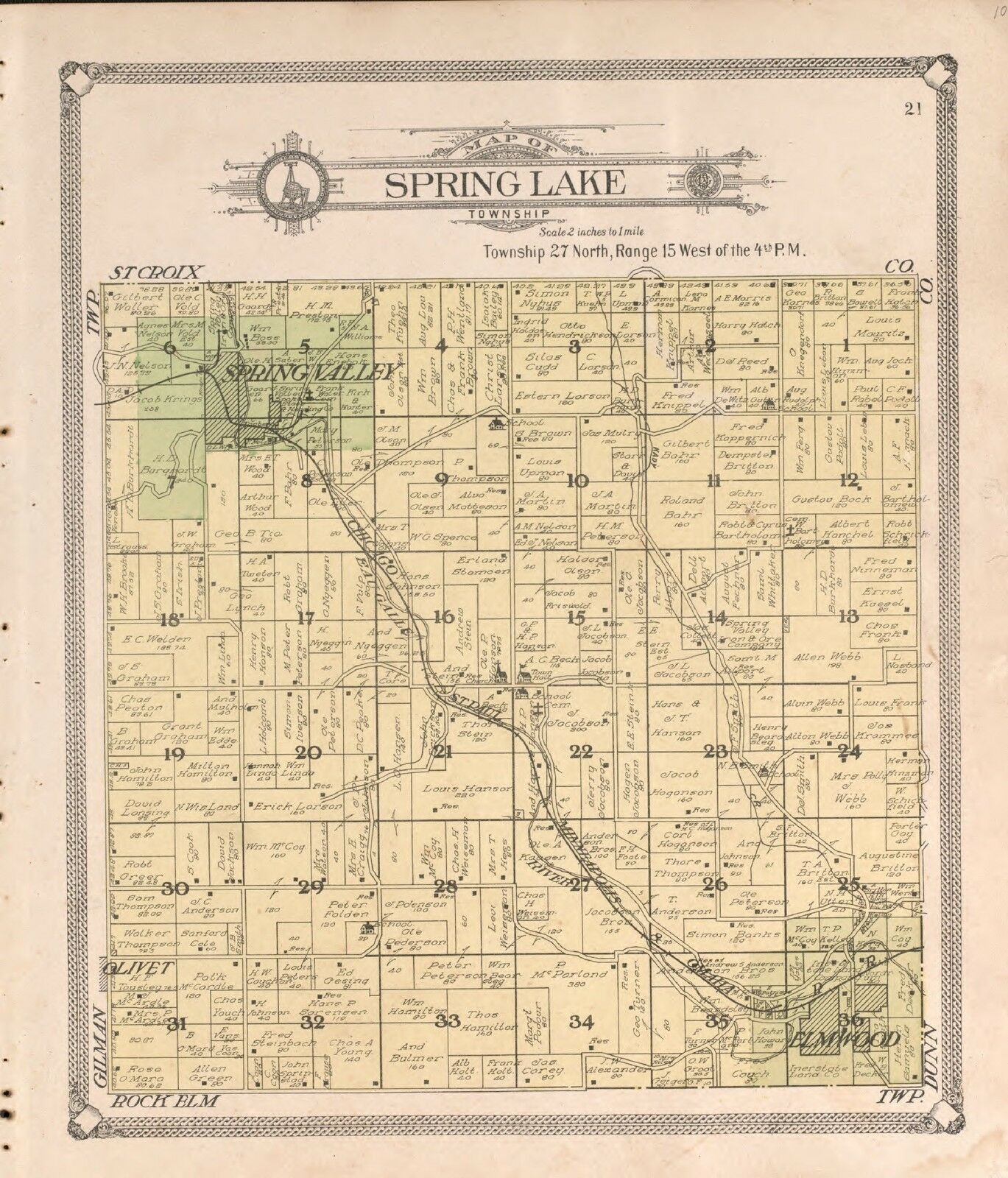 1908 Pierce County Plat Map Wisconsin Genealogy History Atlas Land P131