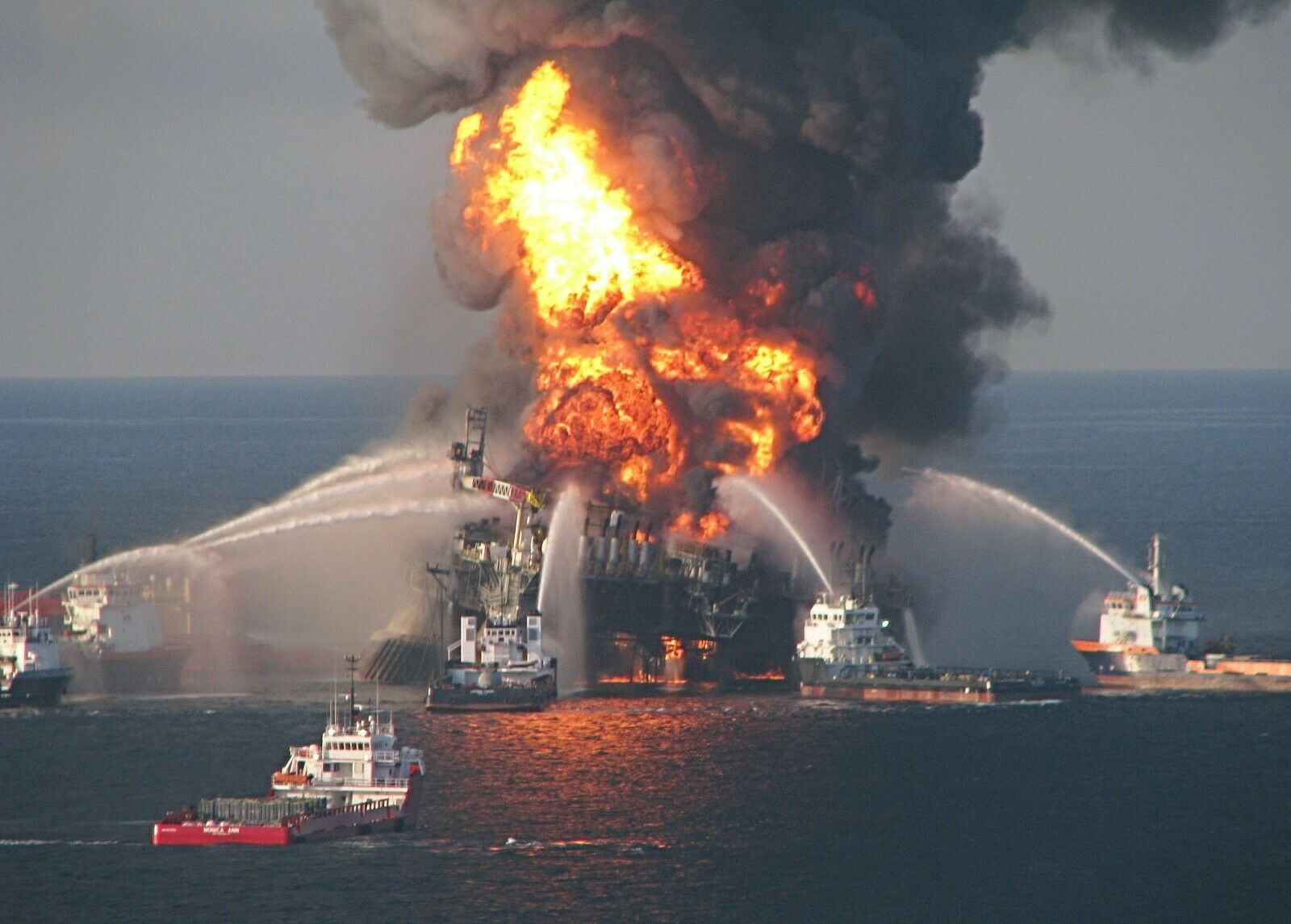 U S Coast Guard-deepwater Horizon Fire-offshore Oil Rig-fire Boat- 5x7 Photo