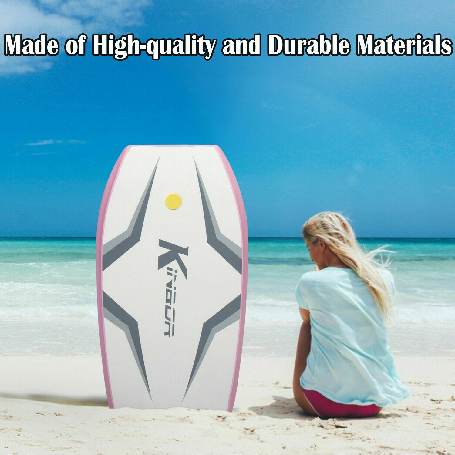 Pink Beginners Lightweight Body Board Soft Top Foam Surfboards With Wristband 37