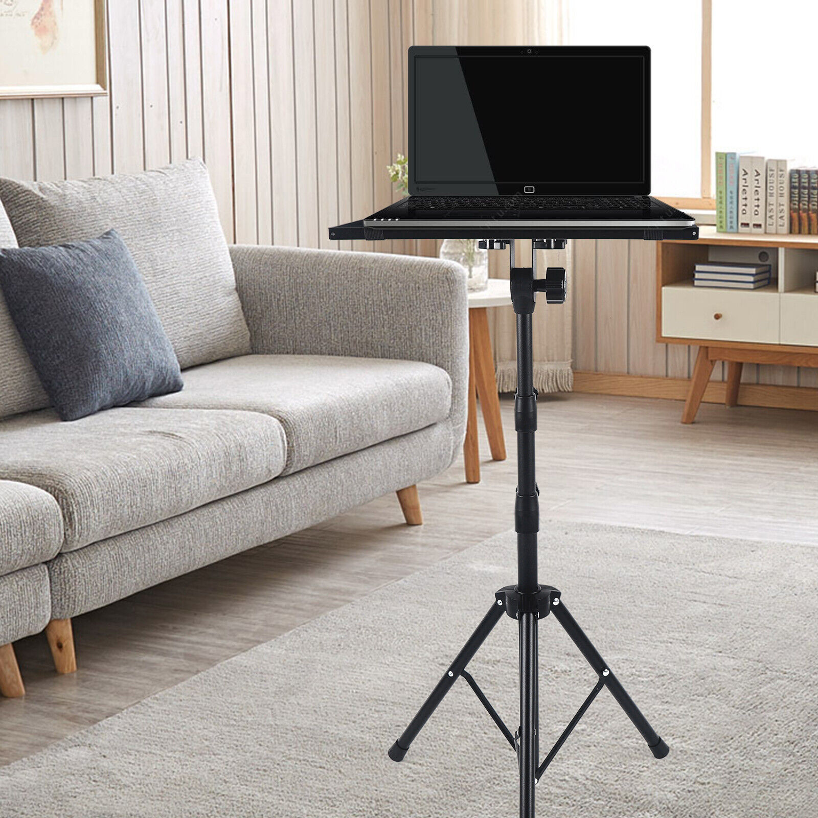 Adjustable Height Bracket Laptop Projector Tripod Stand Table With Tray Black