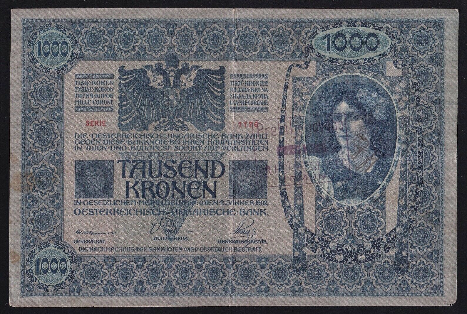 Yugoslavia --- Shs---- 1000 Kronen  1902 ----   Seal ---- Zemun -- Serbia ----