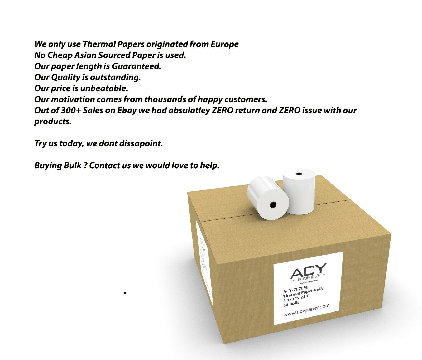 Thermal Paper Receipt Rolls, 3 1/8" X 230', White, 50 Rolls