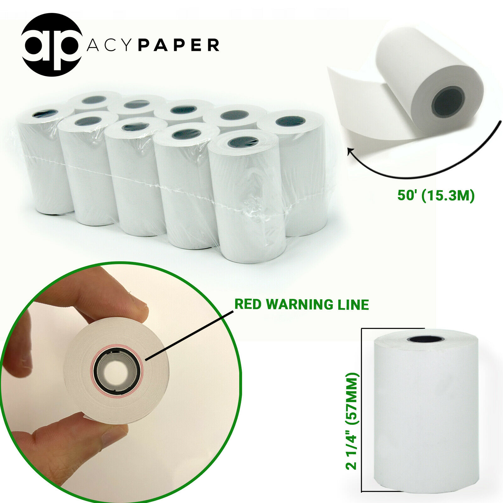 Acypaper, 2 1/4" X 50' Thermal Paper Rolls | Cc Receipt, Pos Paper | (50 Rolls)