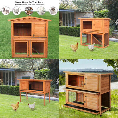 Pet Cages 36" 40" 48" Wooden Rabbit Hutch Chicken Coop Hen House Play Sleep