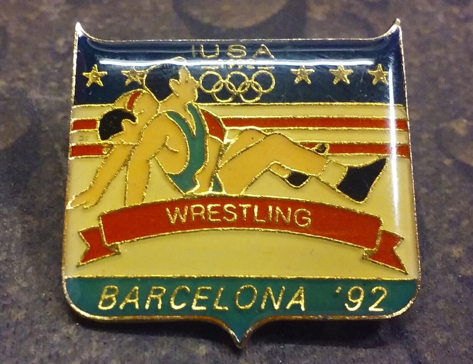 Wrestling Team Usa 1992 Summer Olympic Games Pin Badge Barcelona Spain