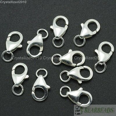 10pcs 925 Sterling Silver Lobster Claw Clasps Ring Jewelry Findings Pick Size