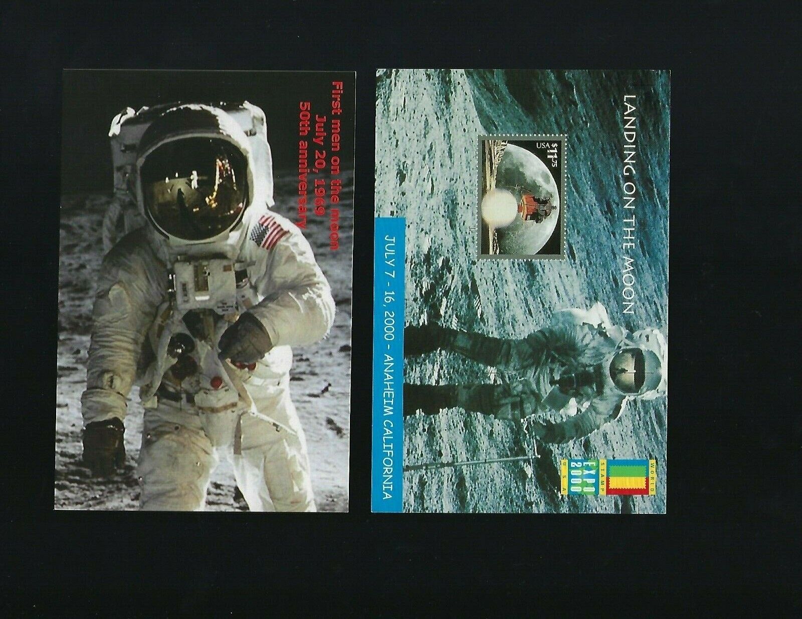 2 Fdc Postcards Stamps Usa America First Man On The Moon Landing Apollo Space