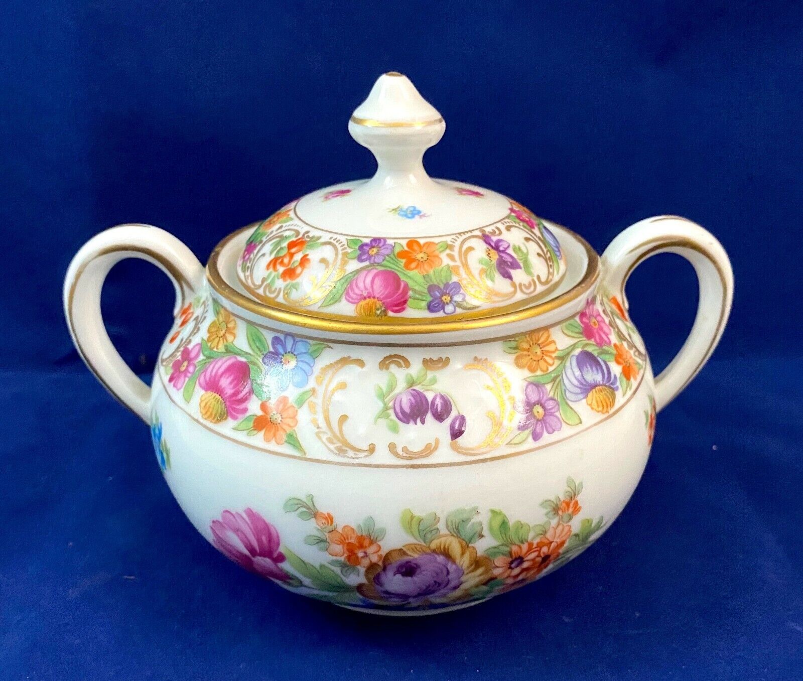 Sugar Bowl With Lid, 2-handled,  Schumann Dresden Bavaria Vintage Flower Pattern