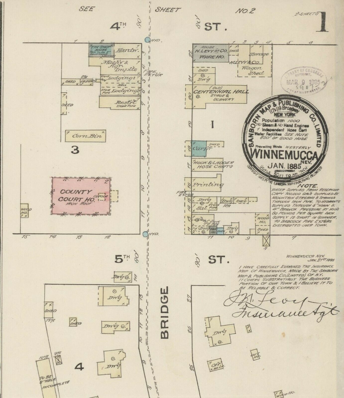 Winnemucca, Nevada Sanborn Map© Sheets~34 Maps Made In 1885 To 1943 In Color