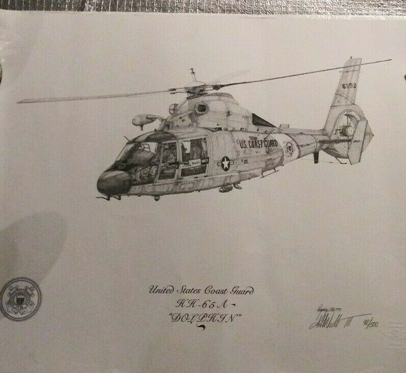 United States Coast Guard Hh65a " Dolphin" Helicopter. Robert Waltman Sketch