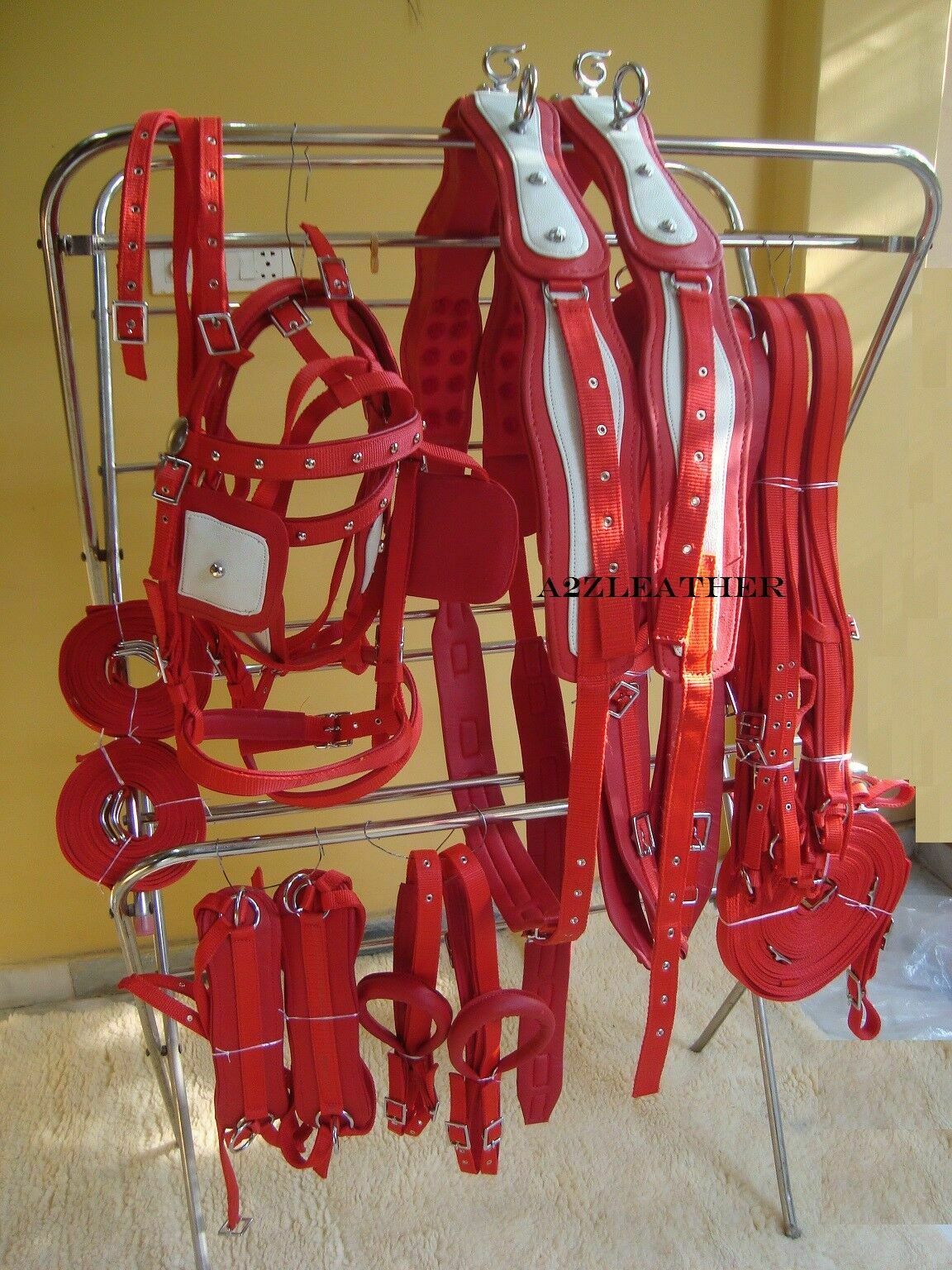 Exclusive Red Driving Harness For Double Horse Cart (5 Days Delivery By Dhl)