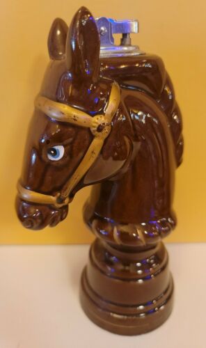 Vintage Redware Pottery Horse Bust Table Lighter Japan