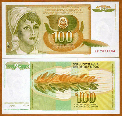 Yugoslavia, 100 Dinara, 1990, P-105, Unc > Woman