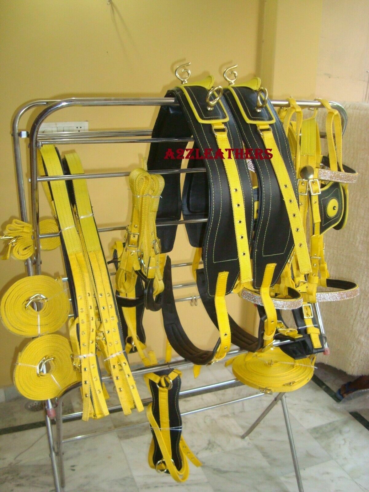 Exclusive Yellow/black Driving Harness For Double Horse (5 Days Delivery By Dhl)