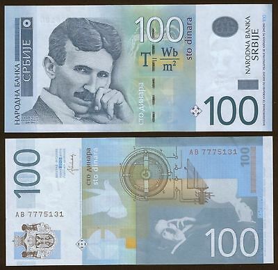 Serbia Nikola Tesla 100 Dinars Banknote Unc
