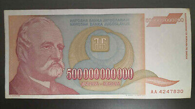 Biggest European Banknote 500 Billion Dinars Yugoslavia Inflation 1993 Aunc