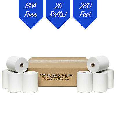 3 1/8" X 230' White Thermal Pos Receipt Paper 25 Rolls **free Shipping**