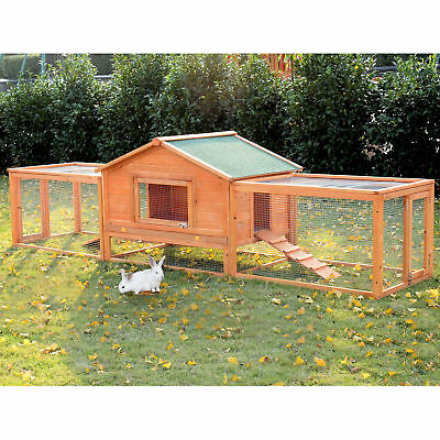 Pawhut 122" Large Wooden Rabbit Hutch Chicken Coop House Habitat With Ramp Run