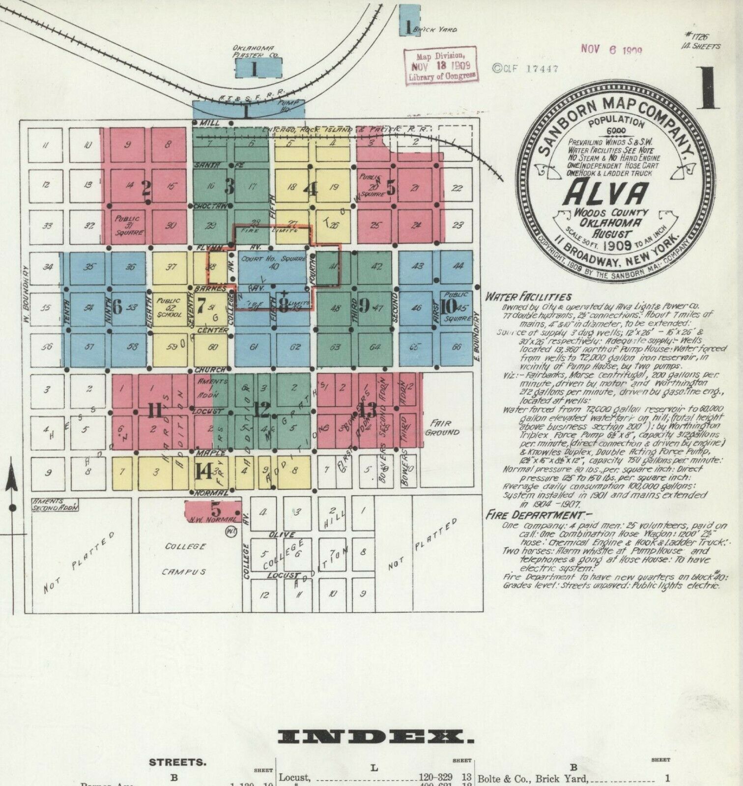 Alva, Oklahoma-sanborn Map© Sheets ~43 Maps In Color~1894 To 1909~pdf  Format